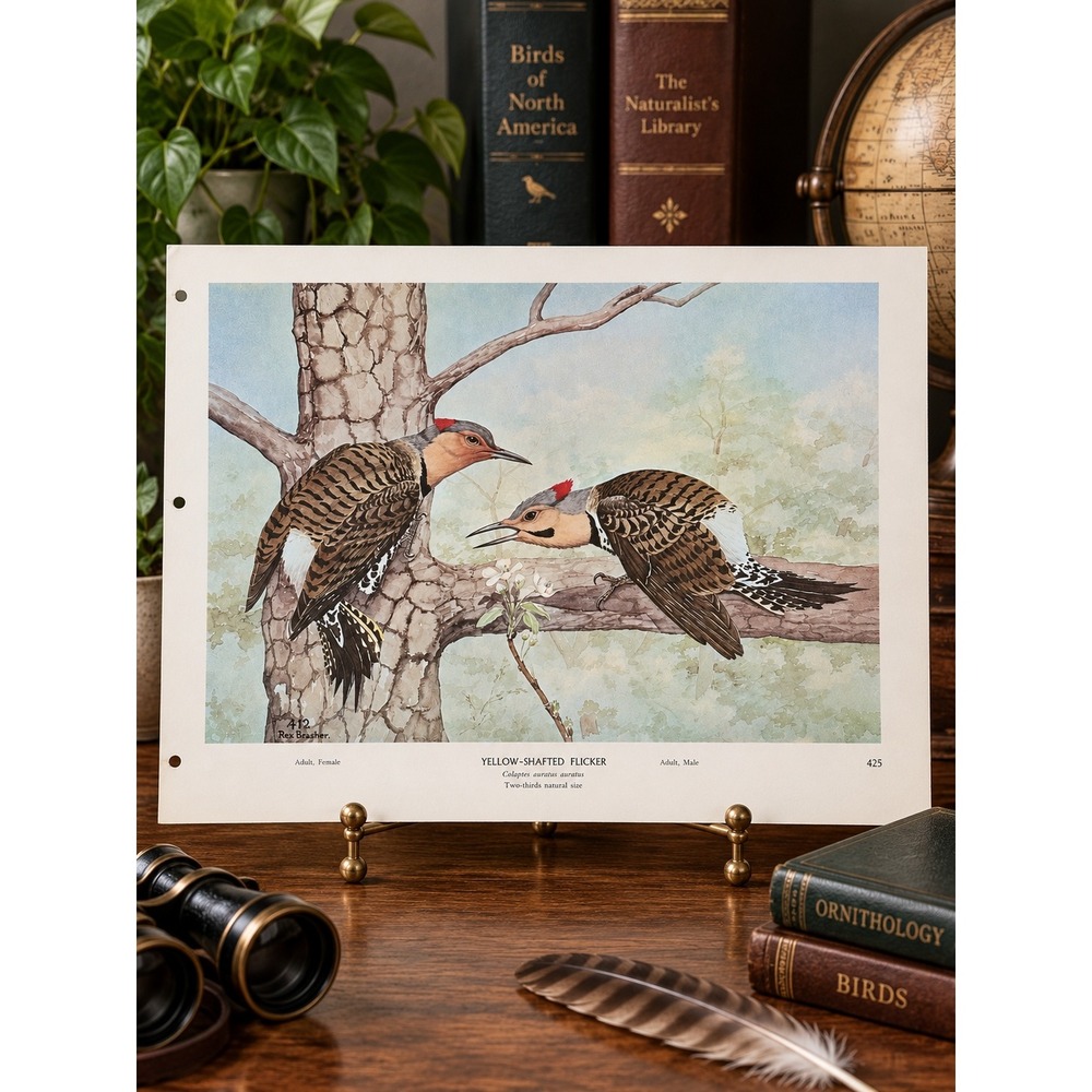 1968 Rex Brasher Yellow Shafted Flicker Vtg Original Book Plate Wall Art Decor